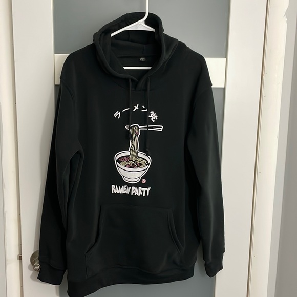 Japanese Hoodie Adult XL Black Ramen Party Jacket Noodles Classic Chop Stick - Picture 1 of 4